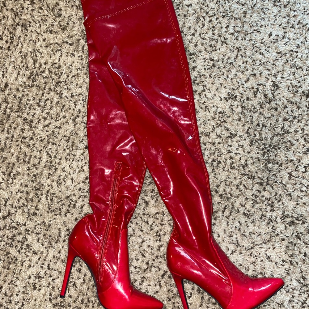 Red Over-the-Knee Stiletto Boots